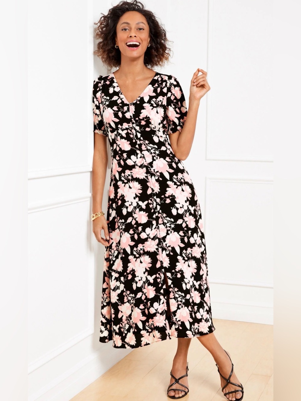Talbots CREPE MIDI DRESS - SILHOUETTE ROSES size 10p